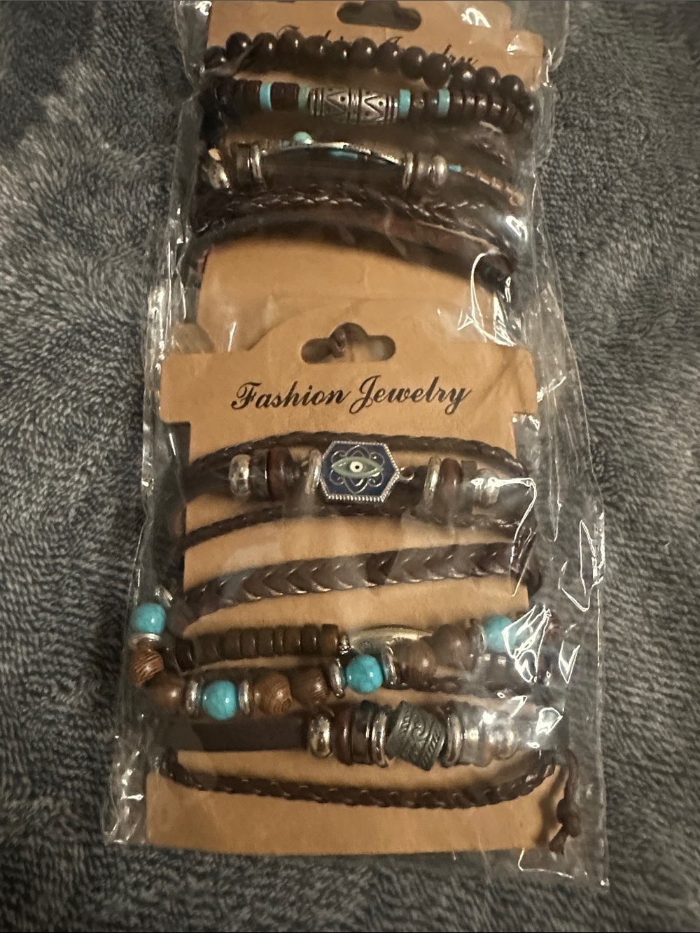Boho Brown Leather & Turquoise Bead Bracelet Set